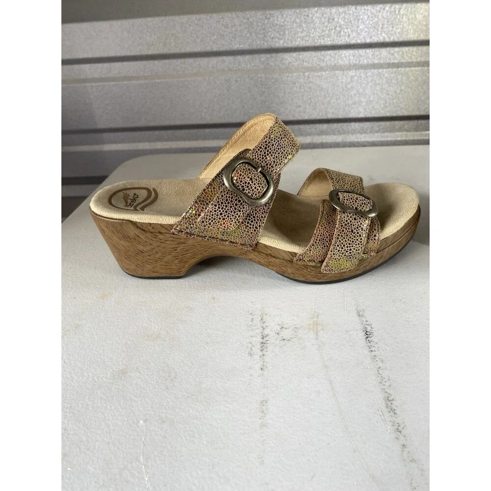 Dansko Sophie Sandals Bronze Iridescent Metallic Wedge Slide Women’s 38 US 7.5-8
